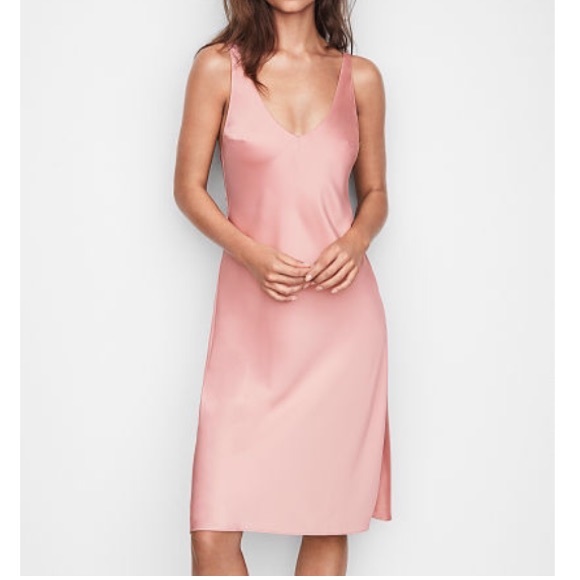 pink slip midi dress